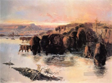Cattle Cow Bull Painting - the buffalo herd 1895 Charles Marion Russell yak